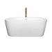Wyndham Collection Mermaid 60 Inch Freestanding Acrylic White Bathtub With Shiny White Trim and Brushed Gold Faucet Front View