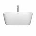 Wyndham Collection Mermaid 60 Inch Freestanding Acrylic White Bathtub With Shiny White Trim and Matte Black Faucet Front View