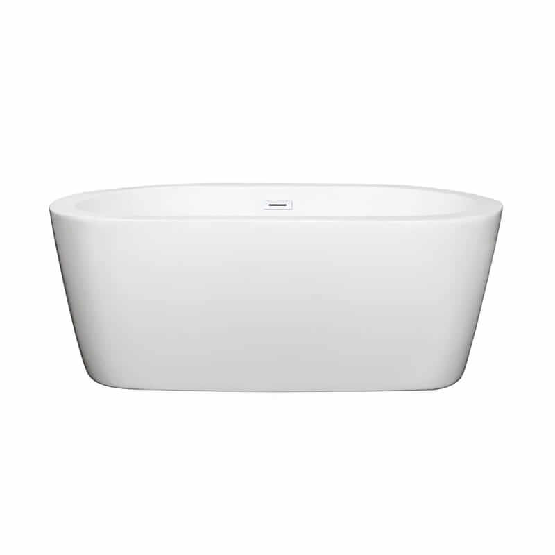 Wyndham Collection Mermaid 60 Inch Freestanding Acrylic White Bathtub With Shiny White Trim No Faucet Front View