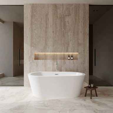 Wyndham Collection Mermaid 67" Freestanding Acrylic White Bathtub With Polished Chrome Trim Lifestyle