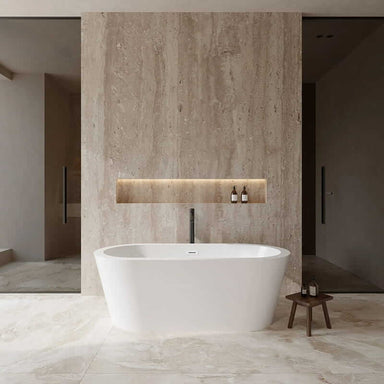 Wyndham Collection Mermaid 67" Freestanding Acrylic White Bathtub With Shiny White Trim and Matte Black Faucet Lifestyle