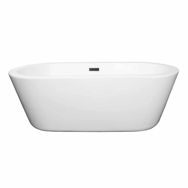 Wyndham Collection Mermaid 67 Inch Freestanding Acrylic White Bathtub With Matte Black Trim No Faucet Front View