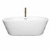 Wyndham Collection Mermaid 67 Inch Freestanding Acrylic White Bathtub With Polished Chrome Trim and Brushed Gold Faucet Front View