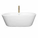 Wyndham Collection Mermaid 67 Inch Freestanding Acrylic White Bathtub With Shiny White Trim and Brushed Gold Faucet Front View