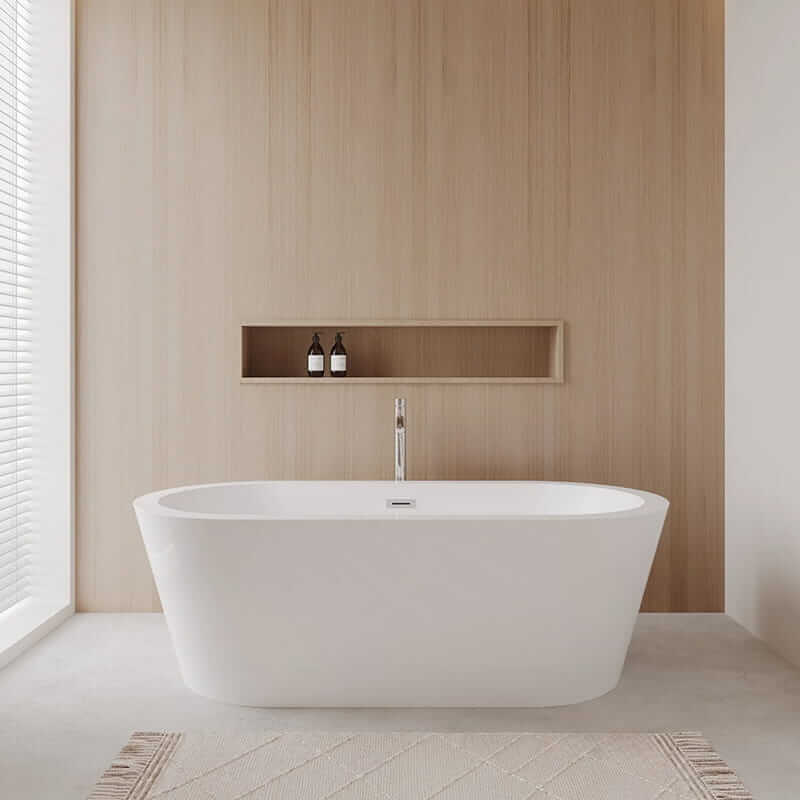 Wyndham Collection Mermaid 71" Freestanding Acrylic White Bathtub With Polished Chrome Trim Lifestyle