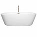 Wyndham Collection Mermaid 71 Inch Freestanding Acrylic White Bathtub With Brushed Nickel Trim Front View