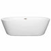 Wyndham Collection Mermaid 71 Inch Freestanding Acrylic White Bathtub With Brushed Nickel Trim No Faucet Front View