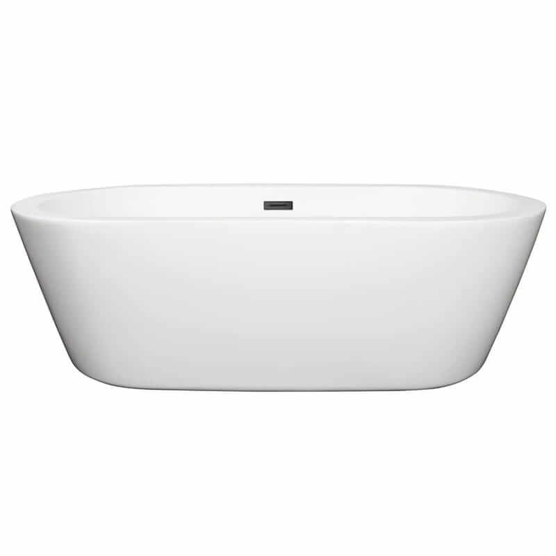 Wyndham Collection Mermaid 71 Inch Freestanding Acrylic White Bathtub With Matte Black Trim No Faucet Front View