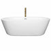 Wyndham Collection Mermaid 71 Inch Freestanding Acrylic White Bathtub With Polished Chrome Trim and Brushed Gold Faucet Front View