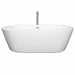 Wyndham Collection Mermaid 71 Inch Freestanding Acrylic White Bathtub With Polished Chrome Trim Front View