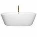 Wyndham Collection Mermaid 71 Inch Freestanding Acrylic White Bathtub With Shiny White Trim and Brushed Gold Faucet Front View