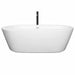 Wyndham Collection Mermaid 71 Inch Freestanding Acrylic White Bathtub With Shiny White Trim and Matte Black Faucet Front View