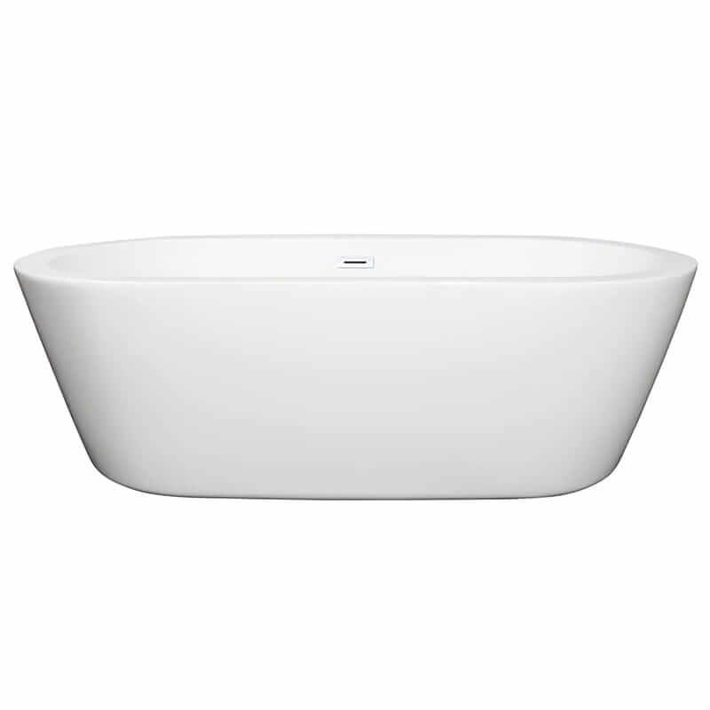 Wyndham Collection Mermaid 71 Inch Freestanding Acrylic White Bathtub With Shiny White Trim No Faucet Front View