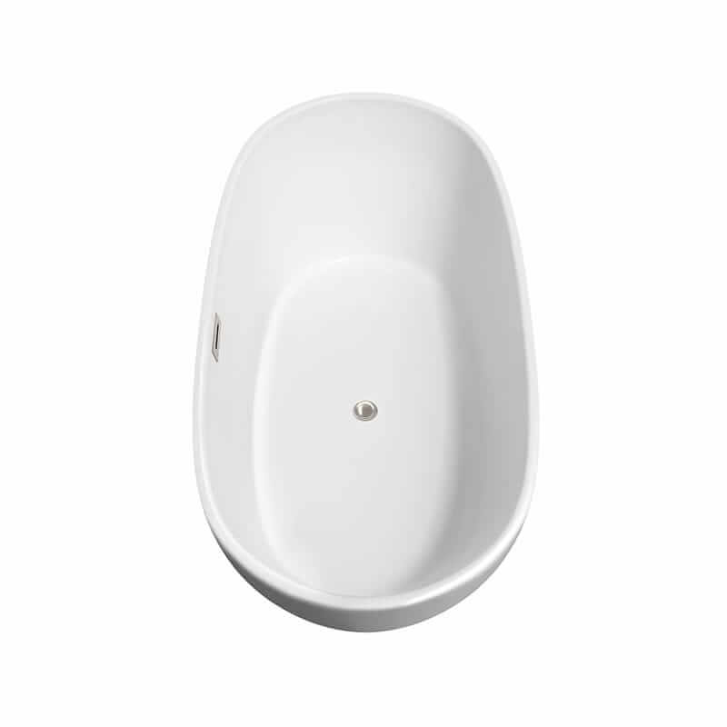 Wyndham Collection Rebecca 60" Freestanding Acrylic White Bathtub With Brushed Nickel Trim Top Side View