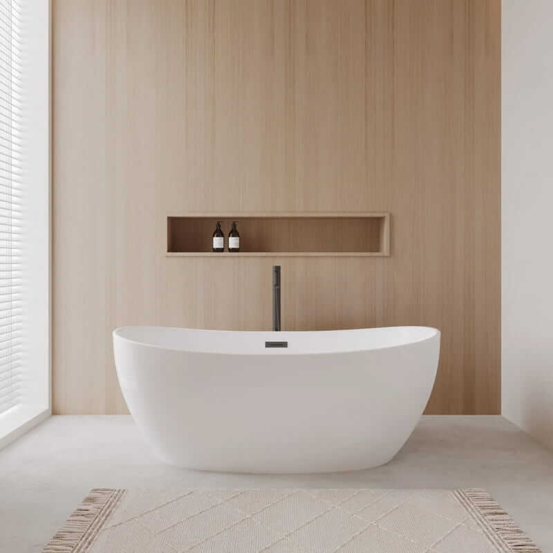 Wyndham Collection Rebecca 60" Freestanding Acrylic White Bathtub With Matte Black Trim Lifestyle