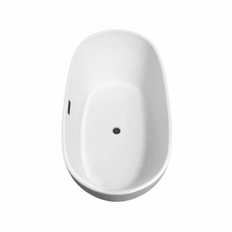Wyndham Collection Rebecca 60" Freestanding Acrylic White Bathtub With Matte Black Trim No Faucet Top Side View