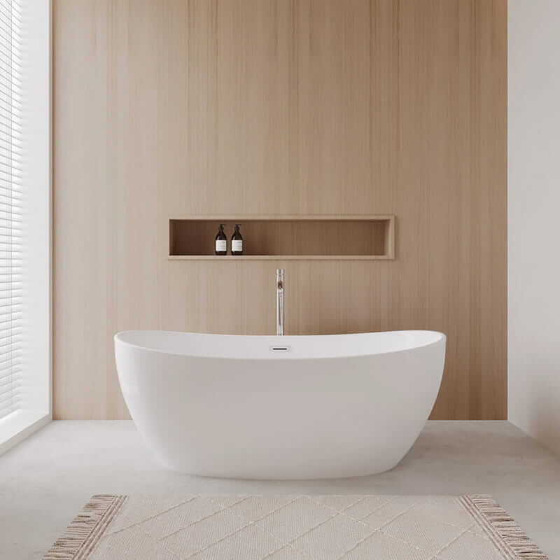 Wyndham Collection Rebecca 60" Freestanding Acrylic White Bathtub With Polished Chrome Trim Lifestyle
