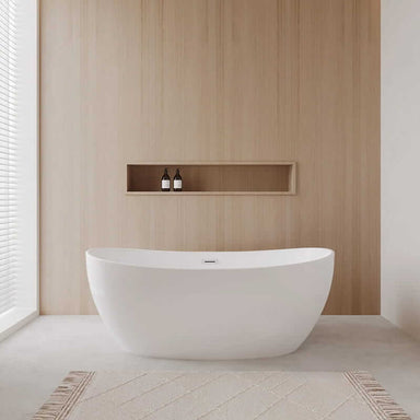 Wyndham Collection Rebecca 60" Freestanding Acrylic White Bathtub With Polished Chrome Trim No Faucet Lifestyle