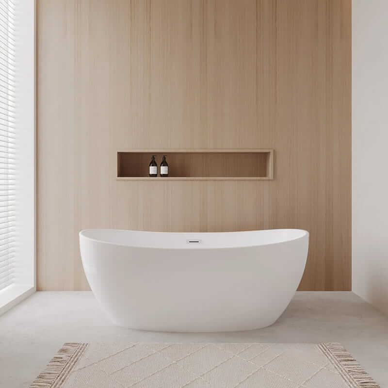 Wyndham Collection Rebecca 60" Freestanding Acrylic White Bathtub With Polished Chrome Trim No Faucet Lifestyle