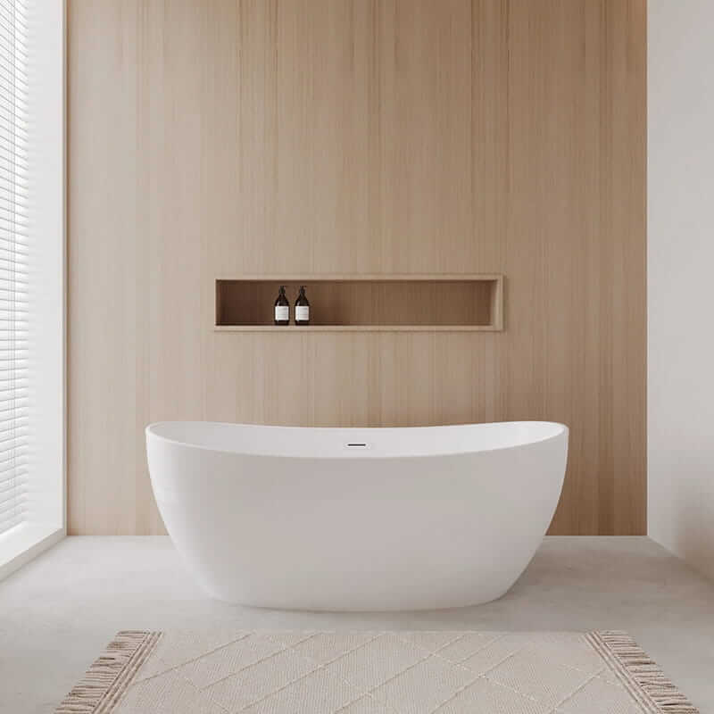 Wyndham Collection Rebecca 60" Freestanding Acrylic White Bathtub With Shiny White Trim No Faucet Lifestyle
