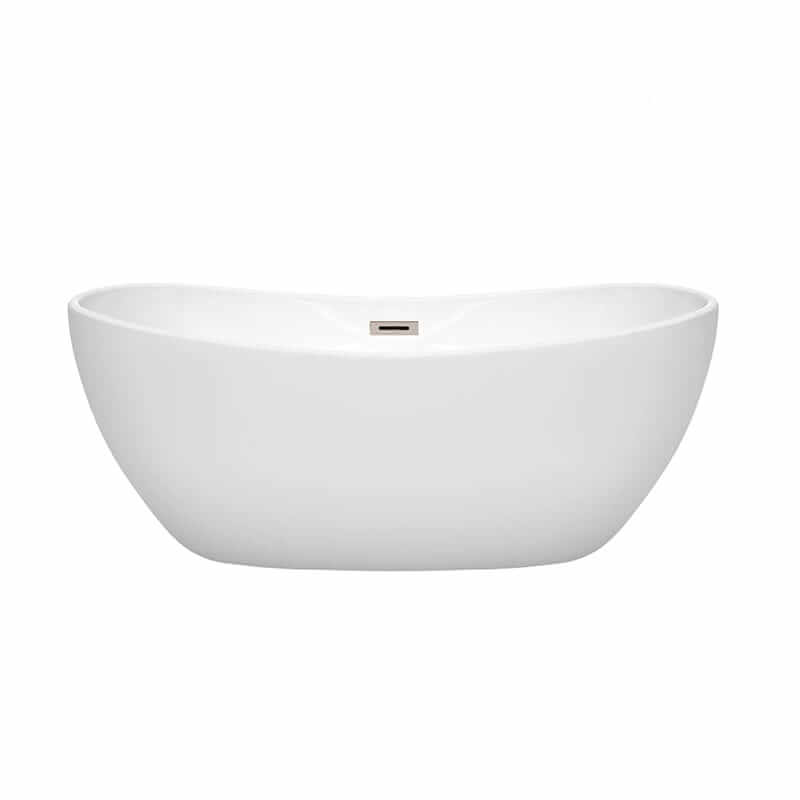 Wyndham Collection Rebecca 60 Inch Freestanding Acrylic White Bathtub With Brushed Nickel Trim No Faucet Front View