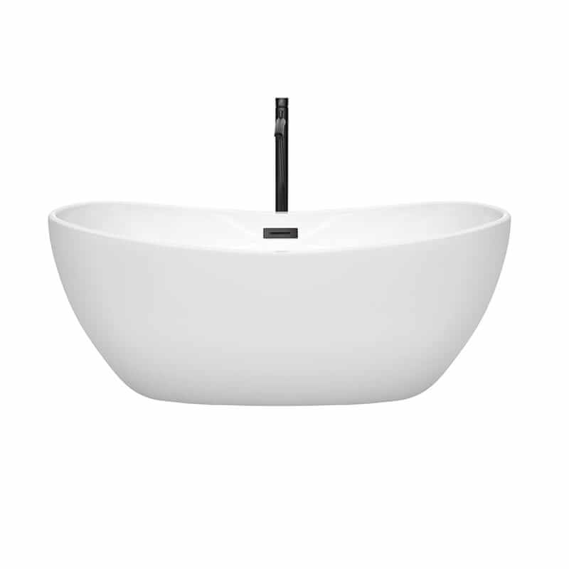 Wyndham Collection Rebecca 60 Inch Freestanding Acrylic White Bathtub With Matte Black Trim Front View