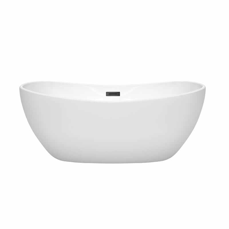 Wyndham Collection Rebecca 60 Inch Freestanding Acrylic White Bathtub With Matte Black Trim No Faucet Front View