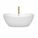 Wyndham Collection Rebecca 60 Inch Freestanding Acrylic White Bathtub With Shiny White Trim and Brushed Gold Faucet Front View