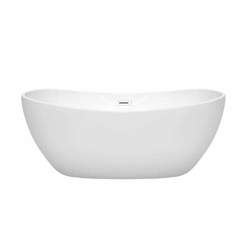 Wyndham Collection Rebecca 60 Inch Freestanding Acrylic White Bathtub With Shiny White Trim No Faucet Front View