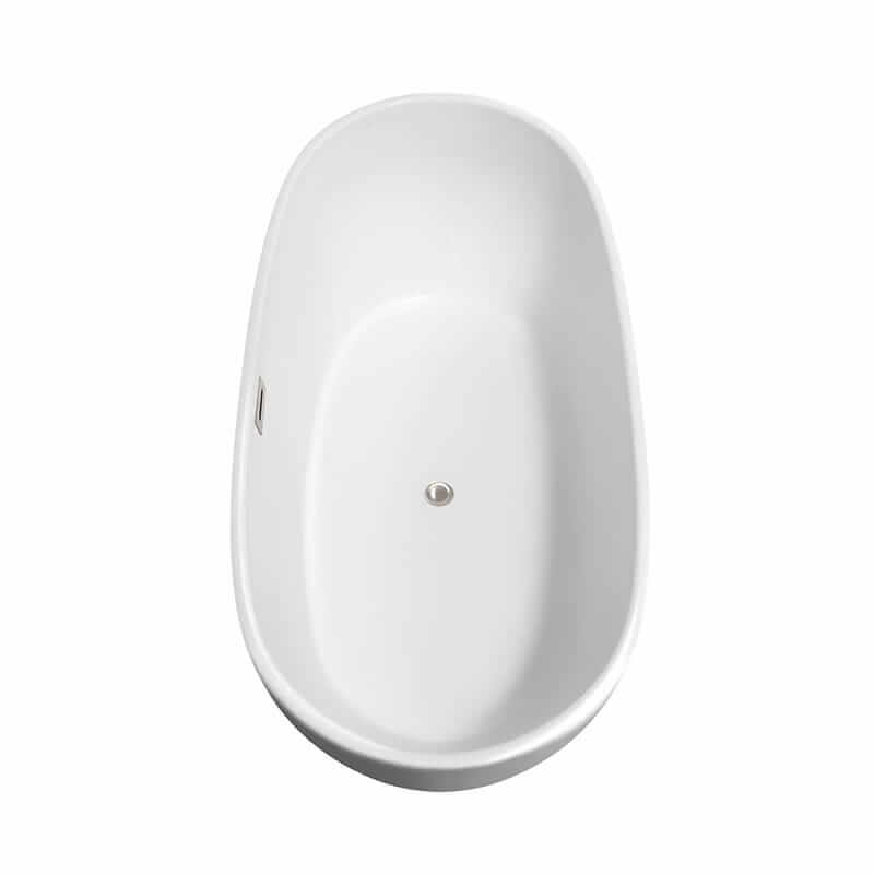 Wyndham Collection Rebecca 65" Freestanding Acrylic White Bathtub With Brushed Nickel Trim Top Side View