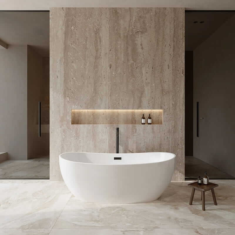Wyndham Collection Rebecca 65" Freestanding Acrylic White Bathtub With Matte Black Trim Lifestyle
