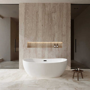 Wyndham Collection Rebecca 65" Freestanding Acrylic White Bathtub With Matte Black Trim No Faucet Lifestyle
