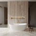 Wyndham Collection Rebecca 65" Freestanding Acrylic White Bathtub With Polished Chrome Trim and Brushed Gold Faucet Lifestyle