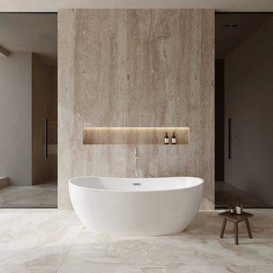 Wyndham Collection Rebecca 65" Freestanding Acrylic White Bathtub With Polished Chrome Trim Lifestyle