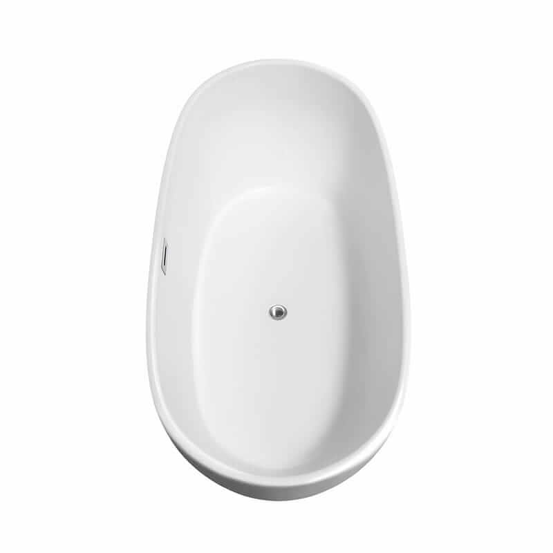 Wyndham Collection Rebecca 65" Freestanding Acrylic White Bathtub With Polished Chrome Trim No Faucet Top Side View
