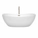 Wyndham Collection Rebecca 65 Inch Freestanding Acrylic White Bathtub With Brushed Nickel Trim Front View