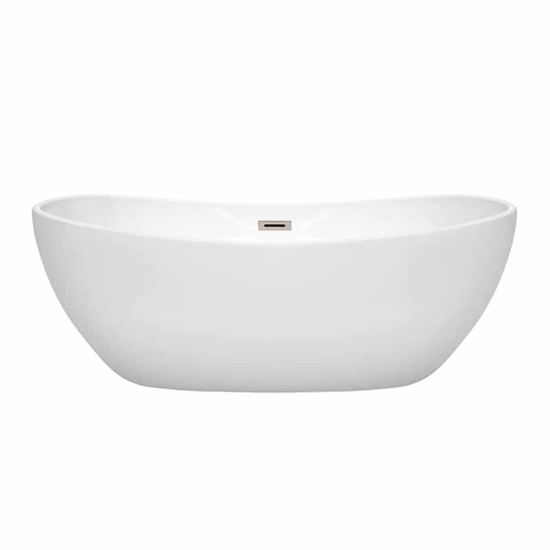 Wyndham Collection Rebecca 65 Inch Freestanding Acrylic White Bathtub With Brushed Nickel Trim No Faucet Front View