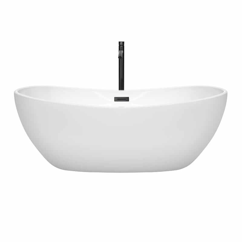 Wyndham Collection Rebecca 65 Inch Freestanding Acrylic White Bathtub With Matte Black Trim Front View