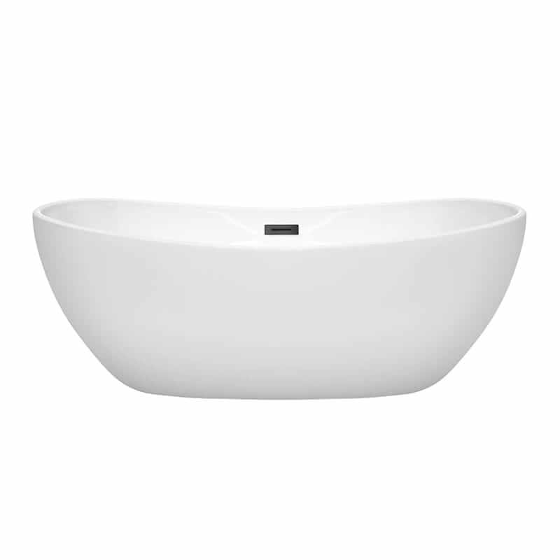 Wyndham Collection Rebecca 65 Inch Freestanding Acrylic White Bathtub With Matte Black Trim No Faucet Front View