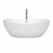 Wyndham Collection Rebecca 65 Inch Freestanding Acrylic White Bathtub With Polished Chrome Trim and Brushed Gold Faucet Front View