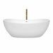 Wyndham Collection Rebecca 65 Inch Freestanding Acrylic White Bathtub With Shiny White Trim and Brushed Gold Faucet Front View
