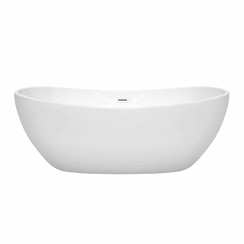 Wyndham Collection Rebecca 65 Inch Freestanding Acrylic White Bathtub With Shiny White Trim No Faucet Front View