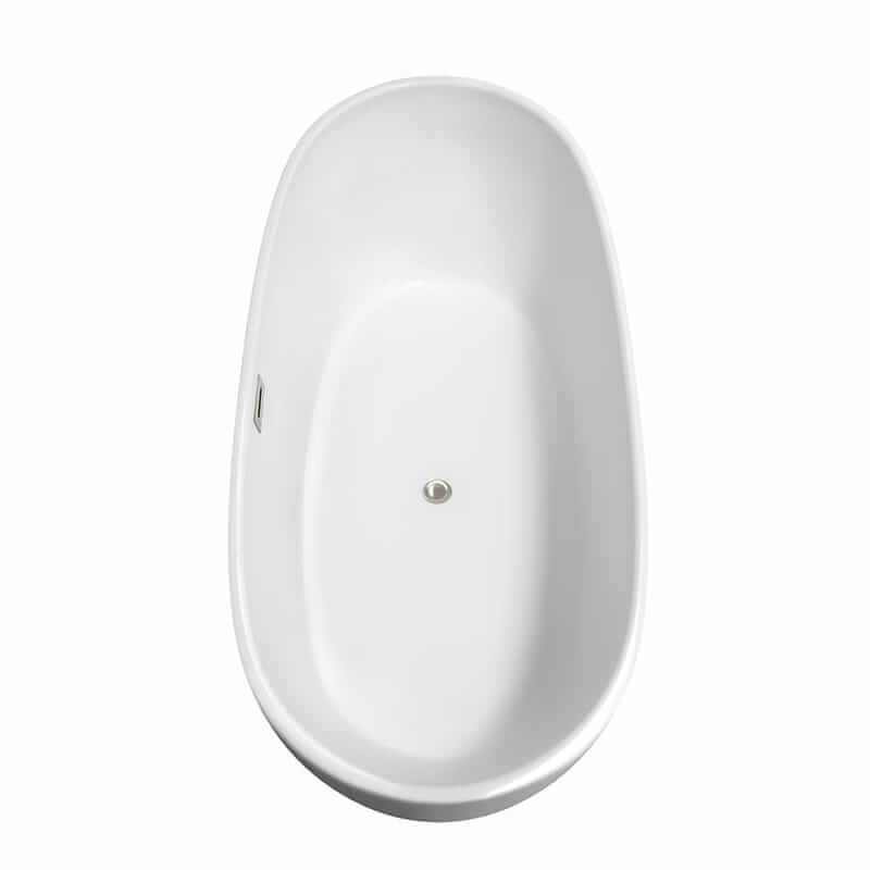 Wyndham Collection Rebecca 70" Freestanding Acrylic White Bathtub With Brushed Nickel Trim No Faucet Top Side View