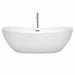 Wyndham Collection Rebecca 70 Inch Freestanding Acrylic White Bathtub With Brushed Nickel Trim Front View
