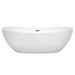 Wyndham Collection Rebecca 70 Inch Freestanding Acrylic White Bathtub With Brushed Nickel Trim No Faucet Front View