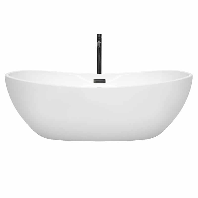 Wyndham Collection Rebecca 70 Inch Freestanding Acrylic White Bathtub With Matte Black Trim Front View