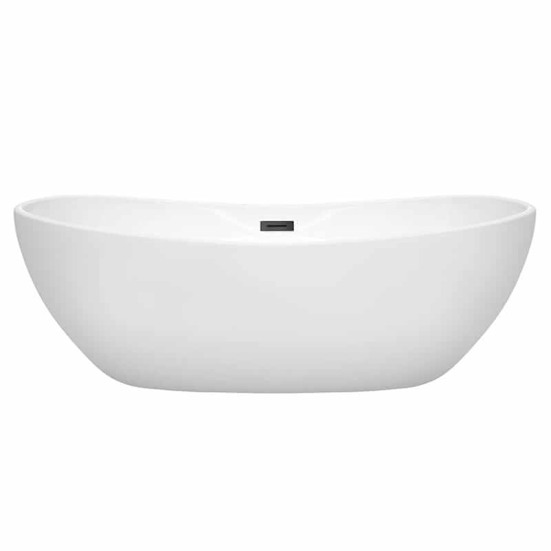 Wyndham Collection Rebecca 70 Inch Freestanding Acrylic White Bathtub With Matte Black Trim No Faucet Front View