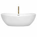 Wyndham Collection Rebecca 70 Inch Freestanding Acrylic White Bathtub With Polished Chrome Trim and Brushed Gold Faucet Front View