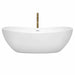 Wyndham Collection Rebecca 70 Inch Freestanding Acrylic White Bathtub With Shiny White Trim and Brushed Gold Faucet Front View