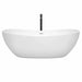 Wyndham Collection Rebecca 70 Inch Freestanding Acrylic White Bathtub With Shiny White Trim and Matte Black Faucet Front View